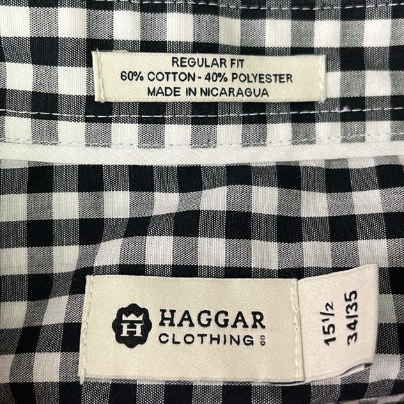 HAGGAR  Men's Black Checked Long Sleeve Shirt. Size: 15 34/35 - Picture 8 of 9